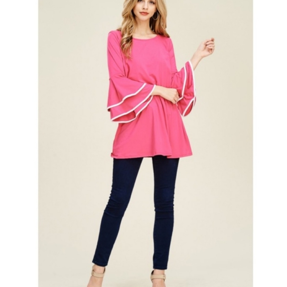 Pink top 3/4 bell sleeves - Picture 5 of 7